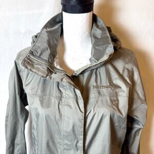 Marmot Womens Size M Gray Green PreCip Eco Jacket Rain Coat Waterproof Gorpcore